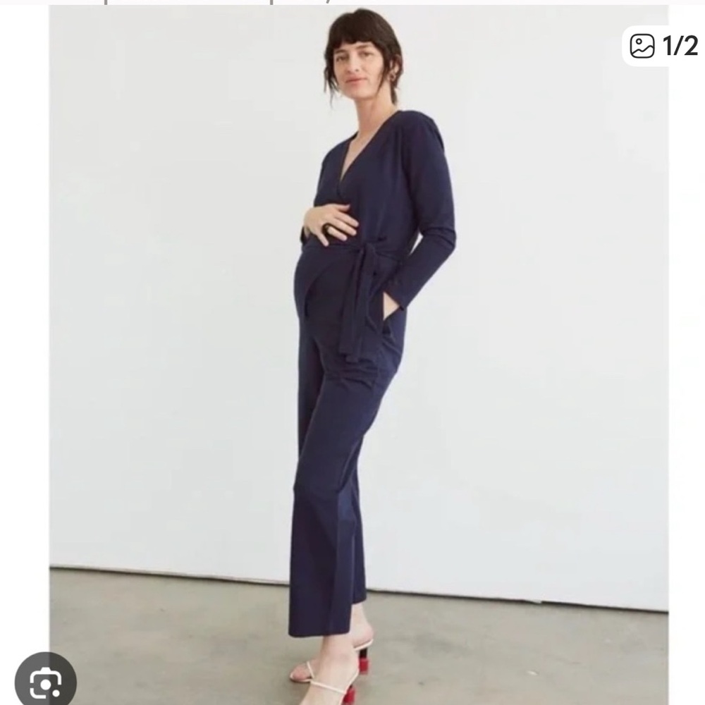 STORQ Wrap Front Black Long Sleeve Cotton Jumpsuit, Size 2